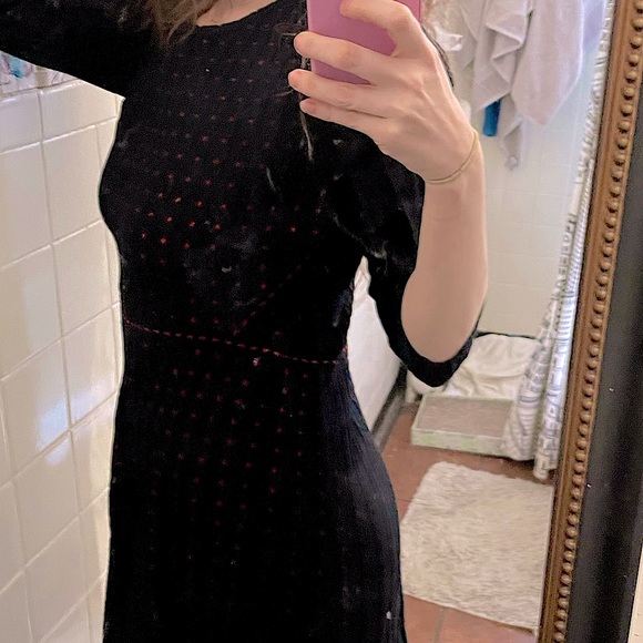 EUC NINALEONARD Black Dress With Small Red Polka Dots - Picture 4 of 7
